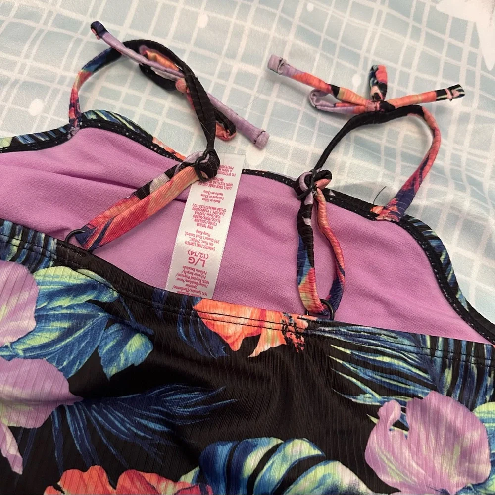Justice Black Floral Girls’ Swim One Piece